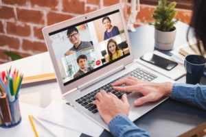 Businessman work at home and virtual video conference with colleagues business people, online working, video call due to social distancing