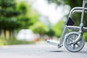 A wheelchair outside.