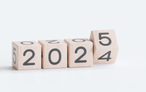Wood cubes displaying 2024 and 2025