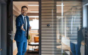 PEO salesman greeting business owner