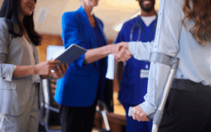 Worker with crutches returning to work