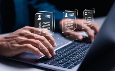Manager using laptop with virtual HR icon