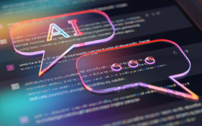 AI text bubble over smart phone screen
