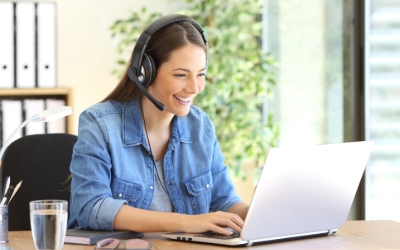 smiling woman doing online learning