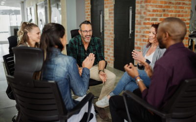 The team is engaged in a productive and meaningful dialogue