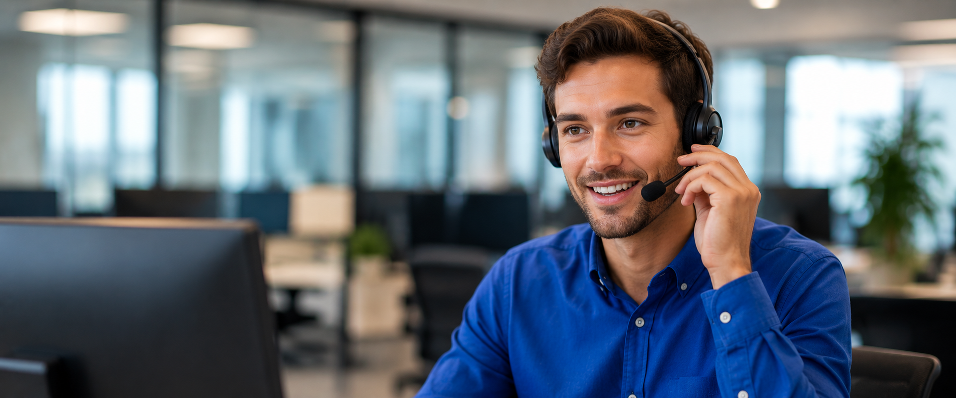 Customer service rep having a call with a client